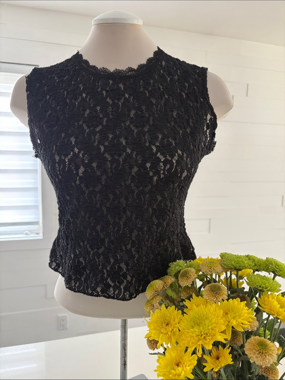 L Zara Black Lace Sleeveless Shell Top - Women's